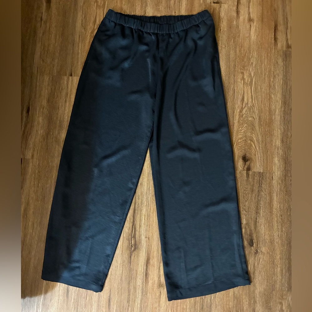 Blue Satin Wide-Leg Pants